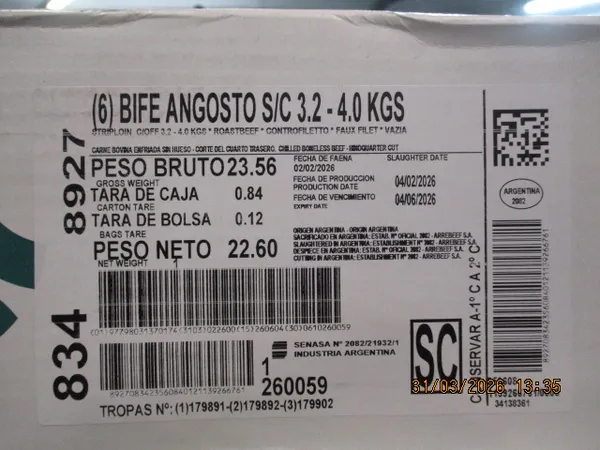 Argentine Striploin 3,2 - 4,0 kg / chilled / BBD: 29.05.2026 3