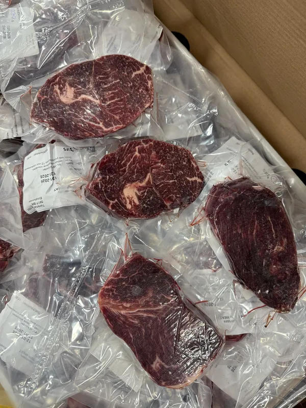 Frozen ribeye steak, individually packed in 250g each