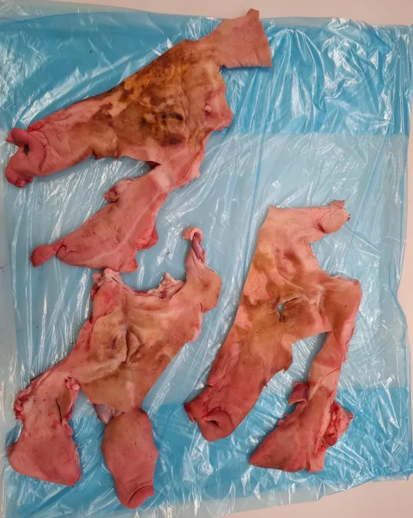 Frozen pork masks rind-on