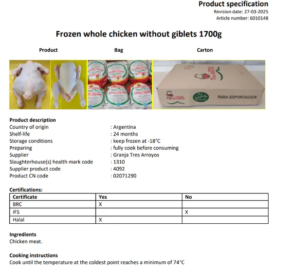 Whole chicken grillers w/o giblets Halal 2