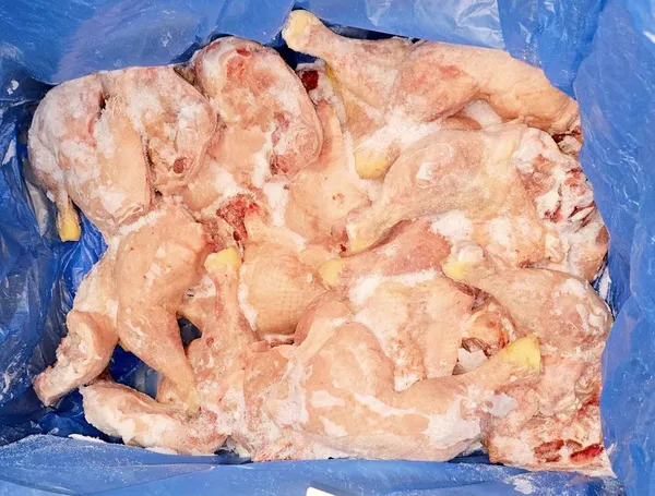 Frozen chicken leg quarters (CLQ), bone in, skin on