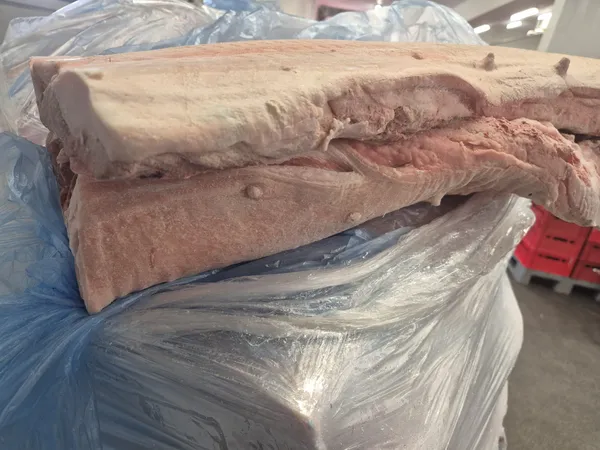 Frozen pork fat belly grade B/C skin on bone in, packaging poliblock, price 1.65 EUR, EXW, origin Poland.