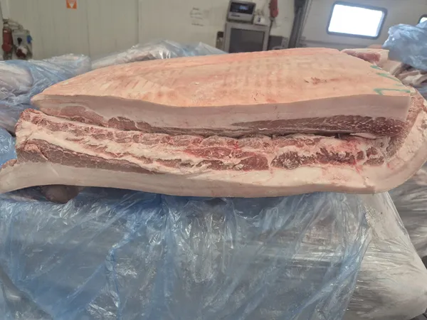 Frozen pork fat belly grade B/C skin on bone in, packaging poliblock, price 1.65 EUR, EXW, origin Poland. 2